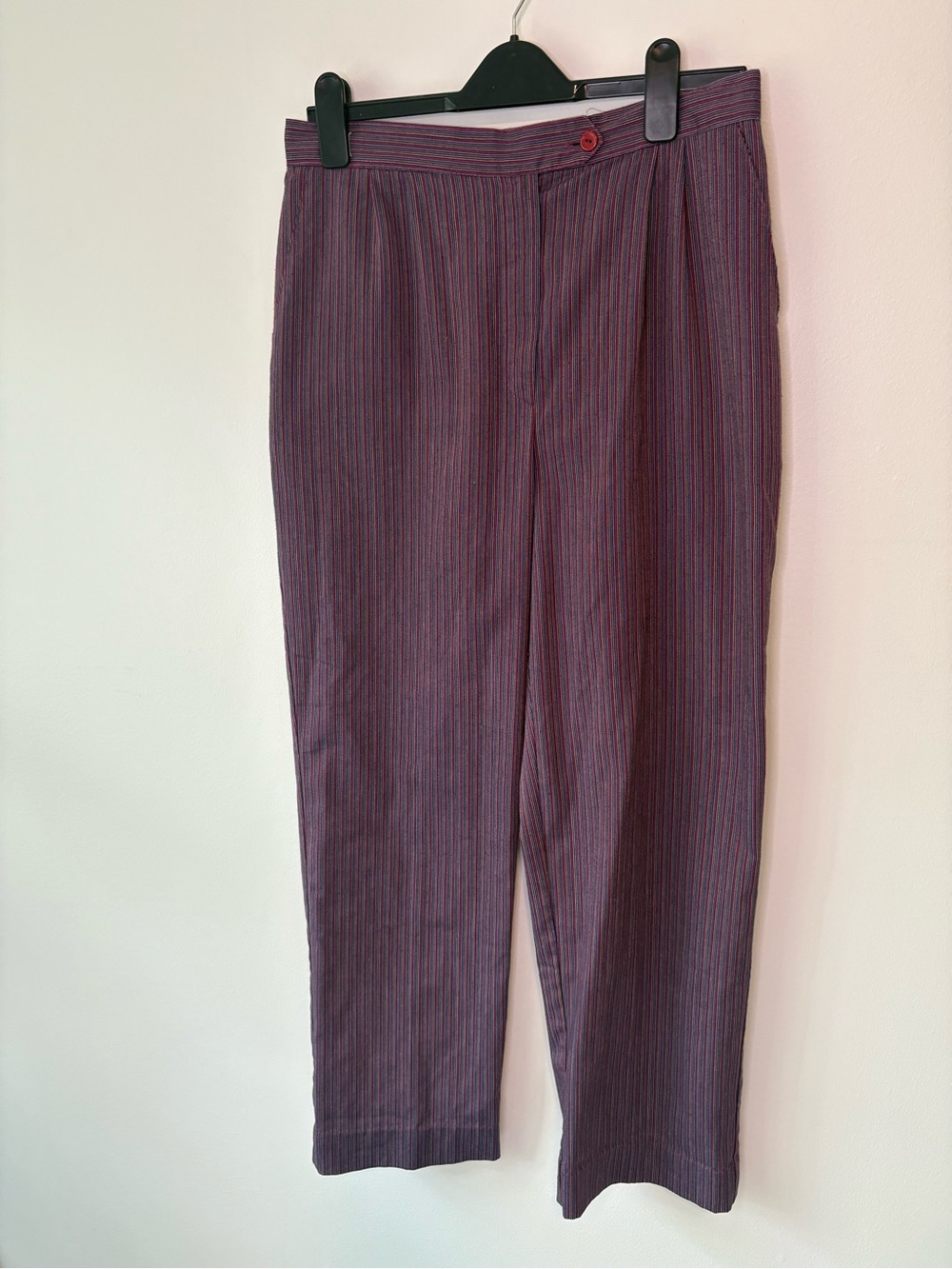 Vintage Sears High-Waist Pinstripe Trousers in Deep Plum Multicolor Pinstripe